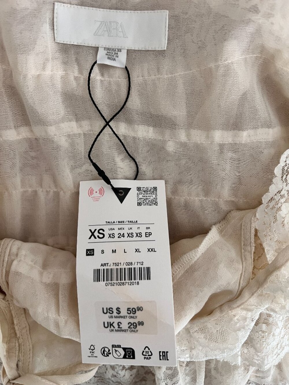 Zara Ecru Ruffled Lace Top Size XS - Picture 8 of 10
